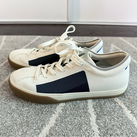 Rothy’s White and Navy Blue Lace Up Sneakers - Picture 1 of 9